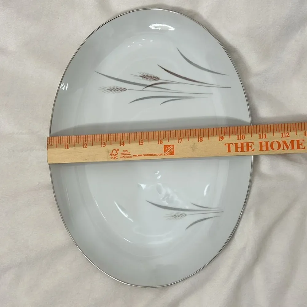Platinum Wheat Serving Tray Fine China Japan Oval 14 In Long X 10 1/2 In Wide